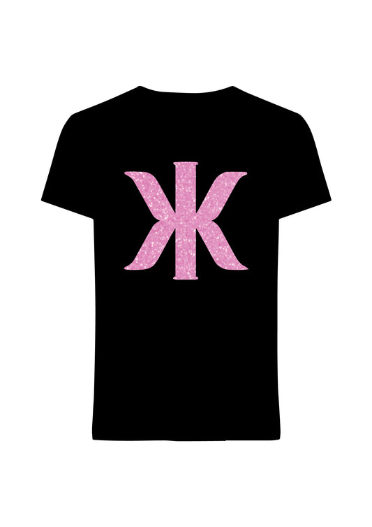 Glitter värisuora T-Paita (pinkki, musta)