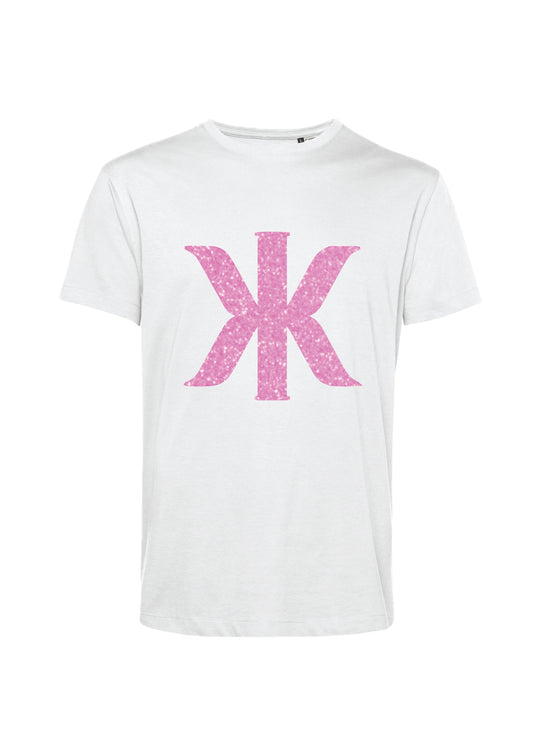 Glitter värisuora T-Paita (pinkki, valkoinen)